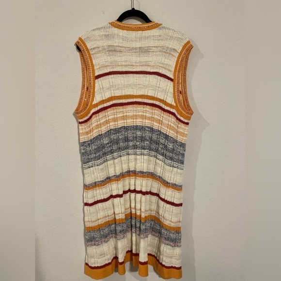 Foxcroft Women Knit Vest Size Large White Nico Striped Open Front Longline Boho - Picture 5 of 13